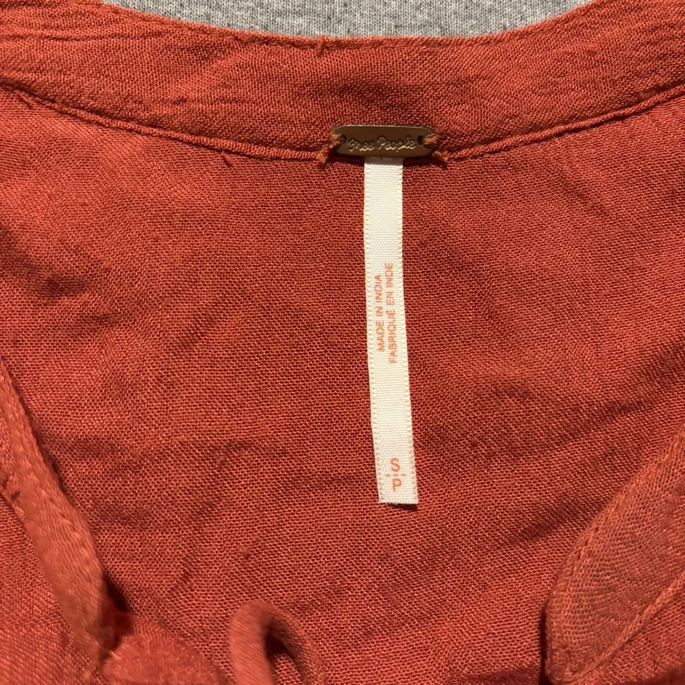 Free People Red Puff Sleeve Blouse with Tie Front